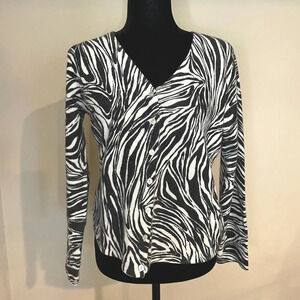 Jillian Jones black and white abstract/zebra print lambs wool cardigan